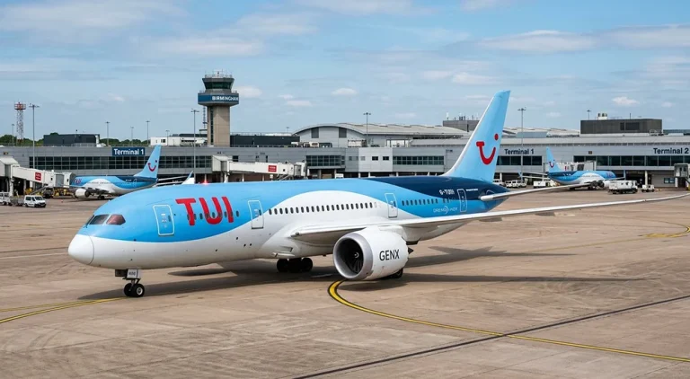 Flights to Jamaica from Birmingham a TUI Boeing 787 on the runway at Birmingham Airport